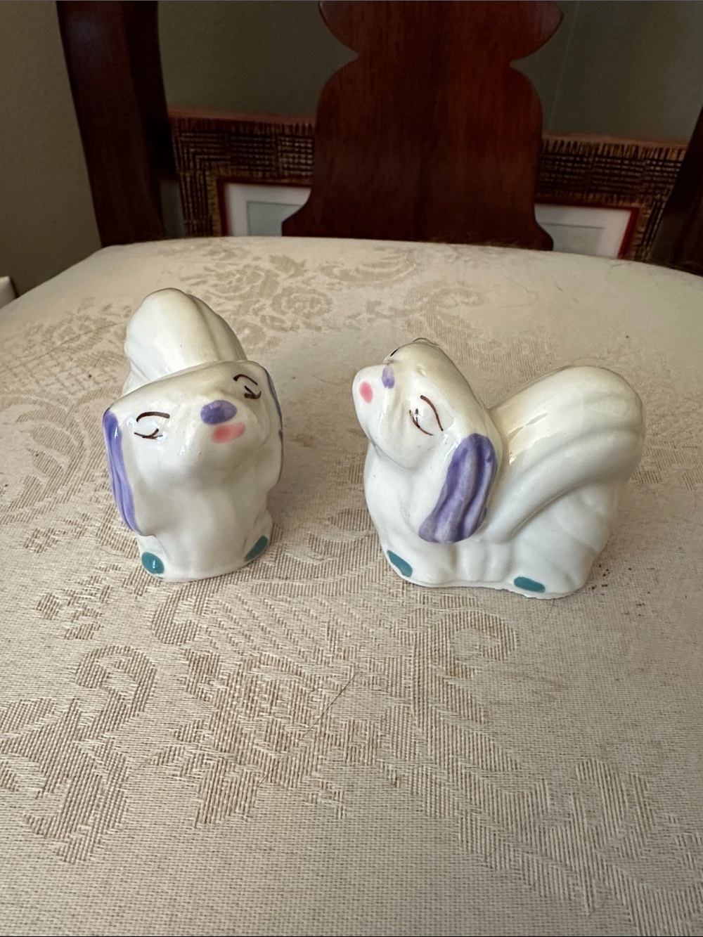 Vintage Shawnee Pottery ceramic miniature Pekingese dog pair, circa 1930-40